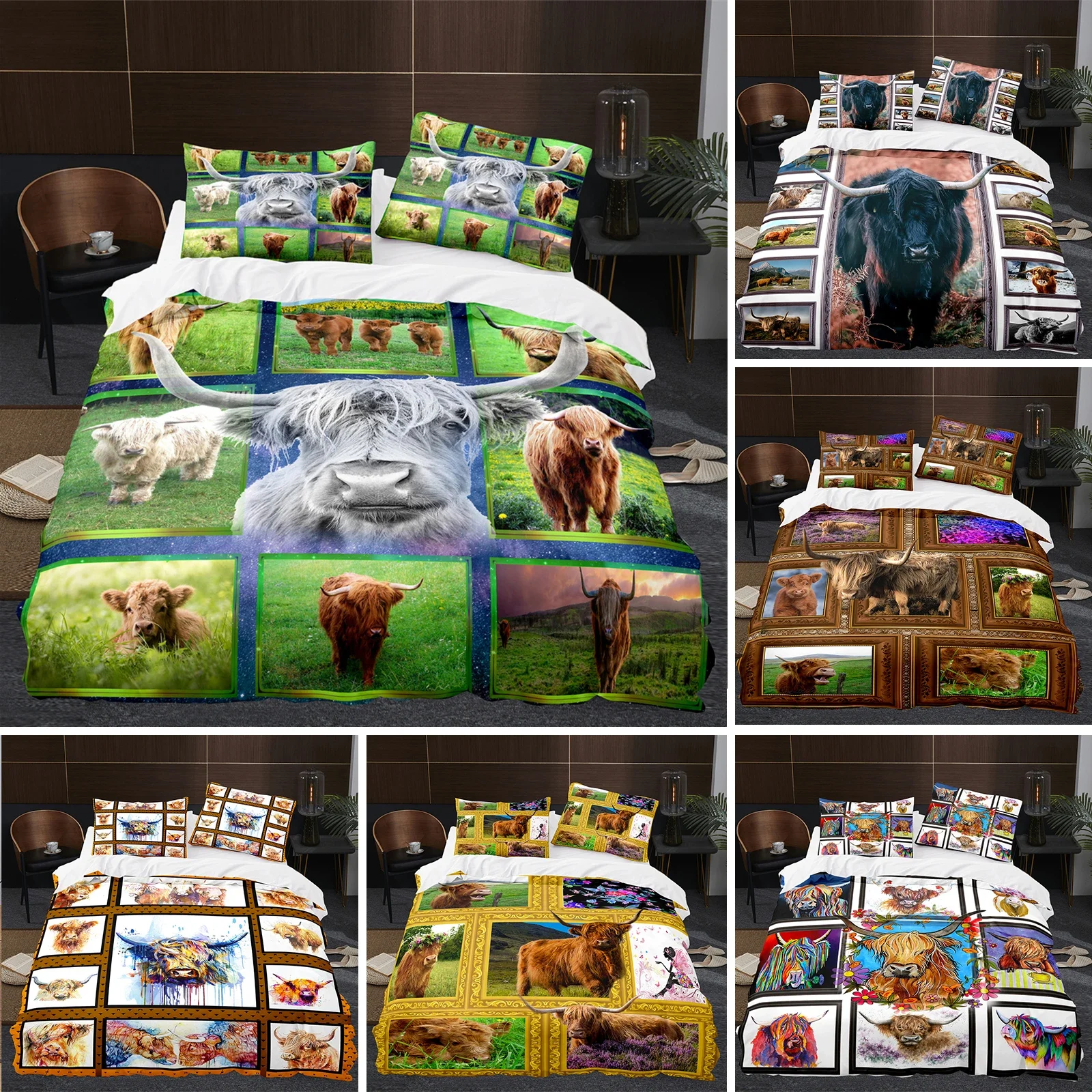 Highland Cow Cattle Farmhouse  - Highland Home Textiles ulasan dan harga