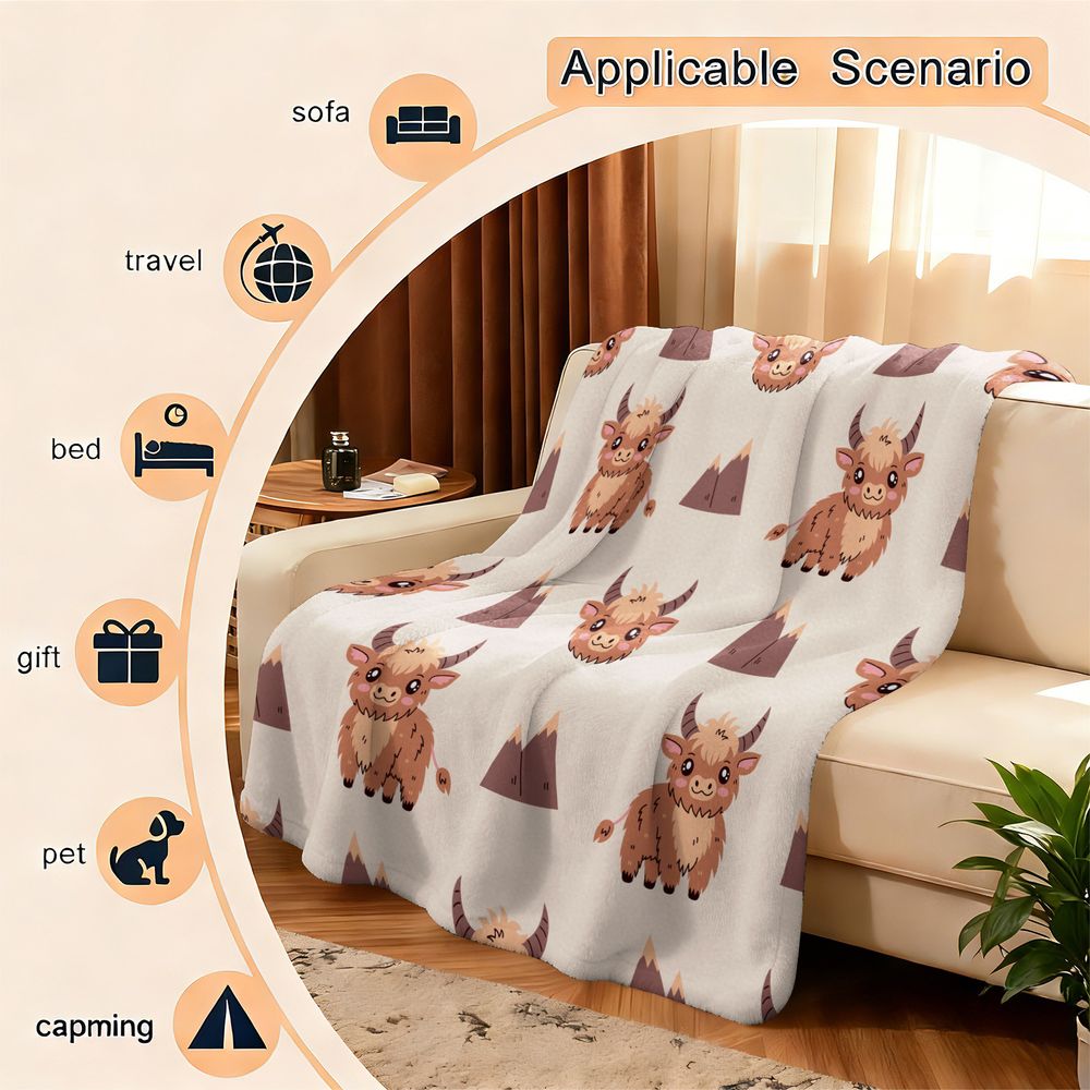 Cute Highland Cow Print Flanne - Highland Home Textiles ulasan dan harga