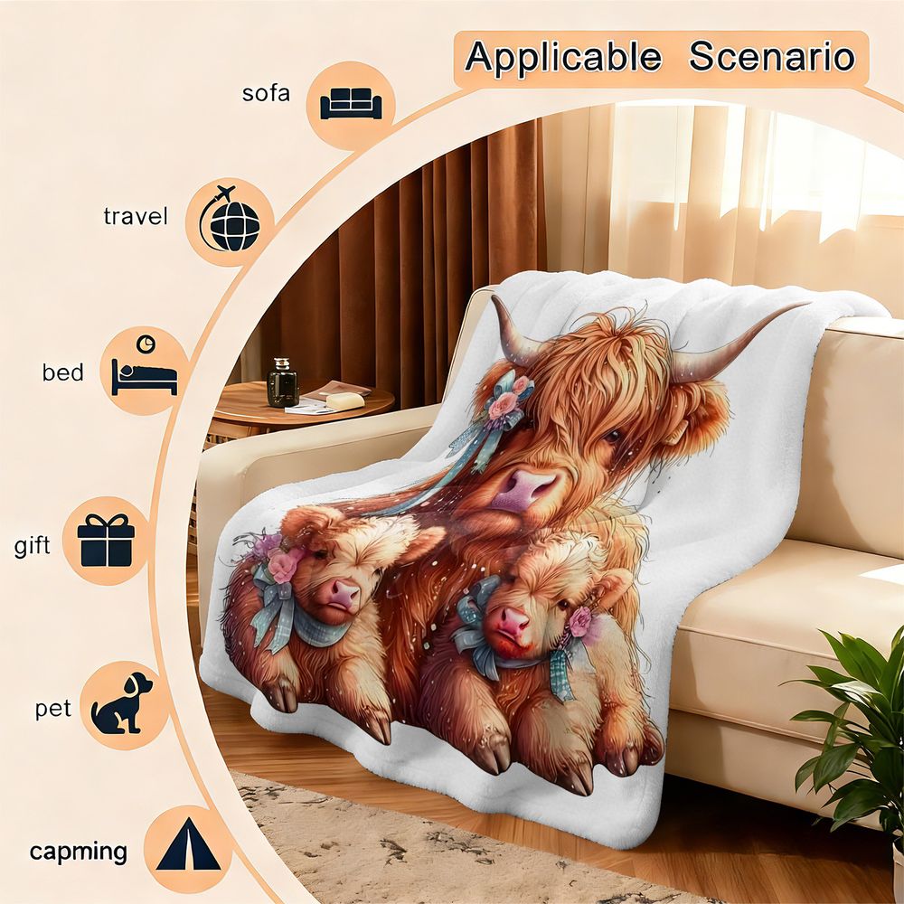 Highland Cow Print Blanket Fla - Highland Home Textiles ulasan dan harga