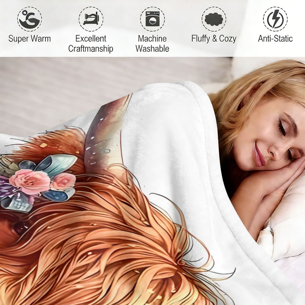 Highland Cow Print Blanket Fla - Highland Home Textiles ulasan dan harga