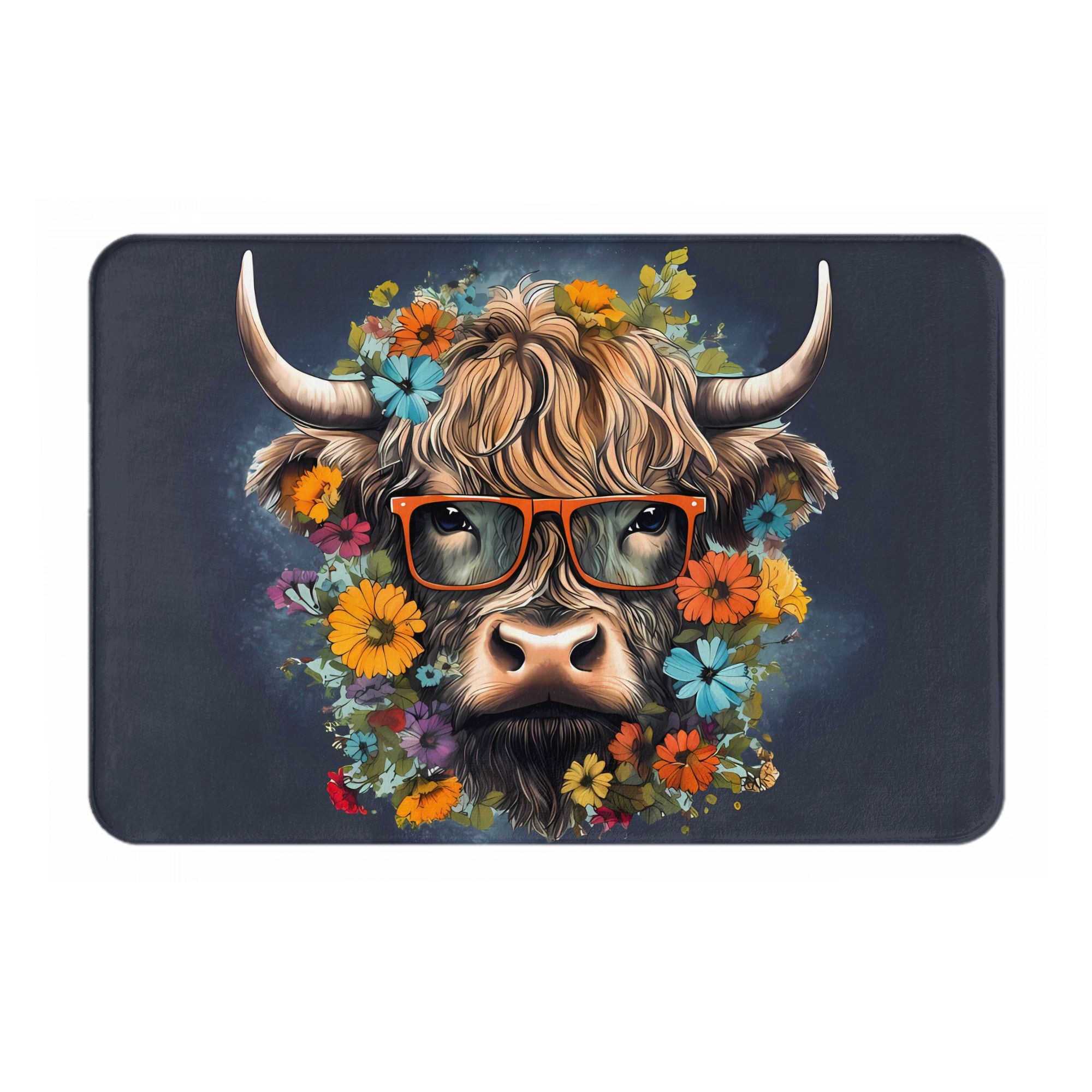 Highland Cow With Glasses Flor - Highland Home Textiles ulasan dan harga