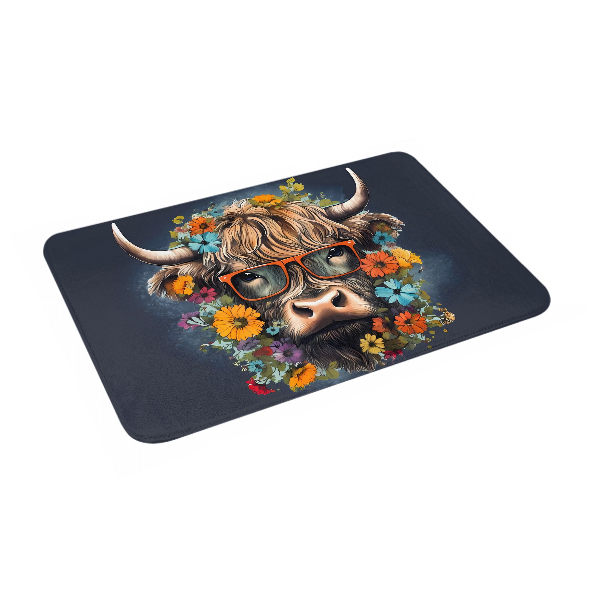 Highland Cow With Glasses Flor - Highland Home Textiles ulasan dan harga