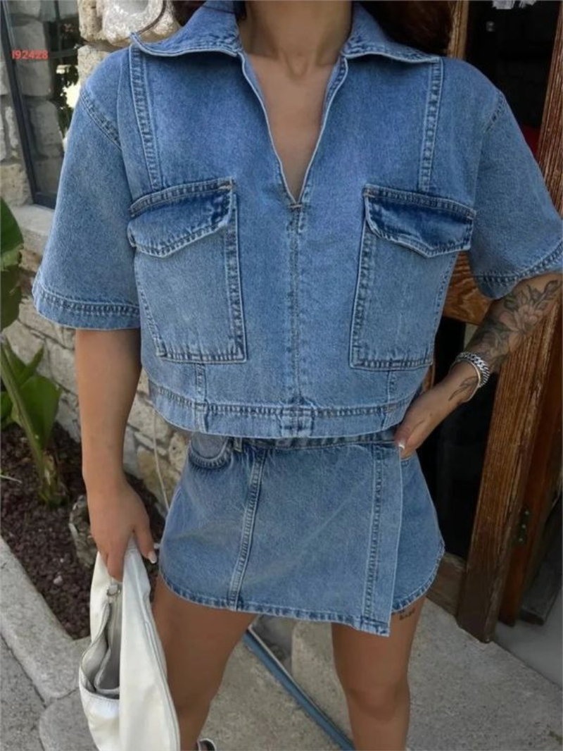 Women's 2 Piece Denim Outfits  - Quilt Cotton Summer ulasan dan harga