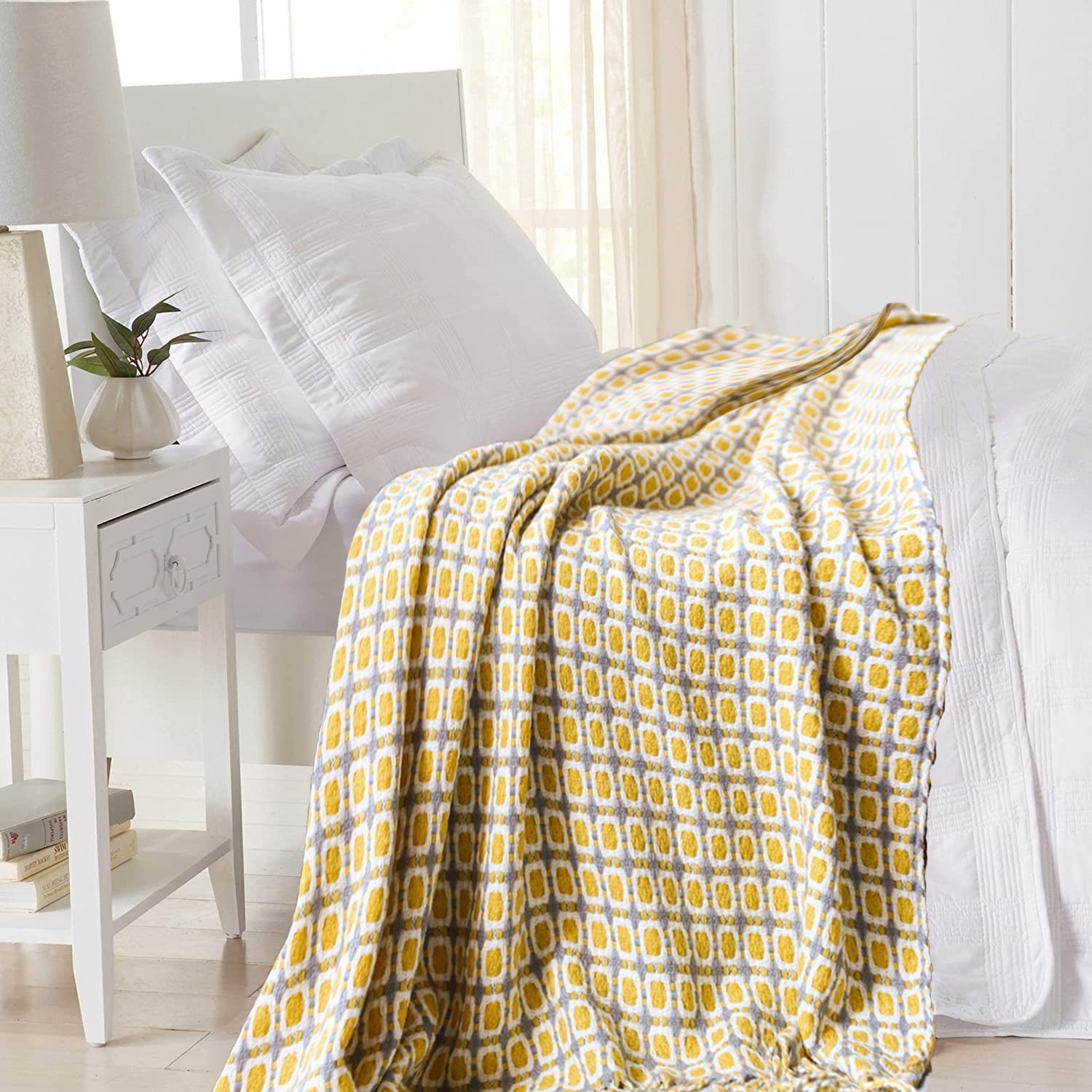 Mustard Yellow Nordic Knitted  - Throw Blanket Chunky Knit ulasan dan harga