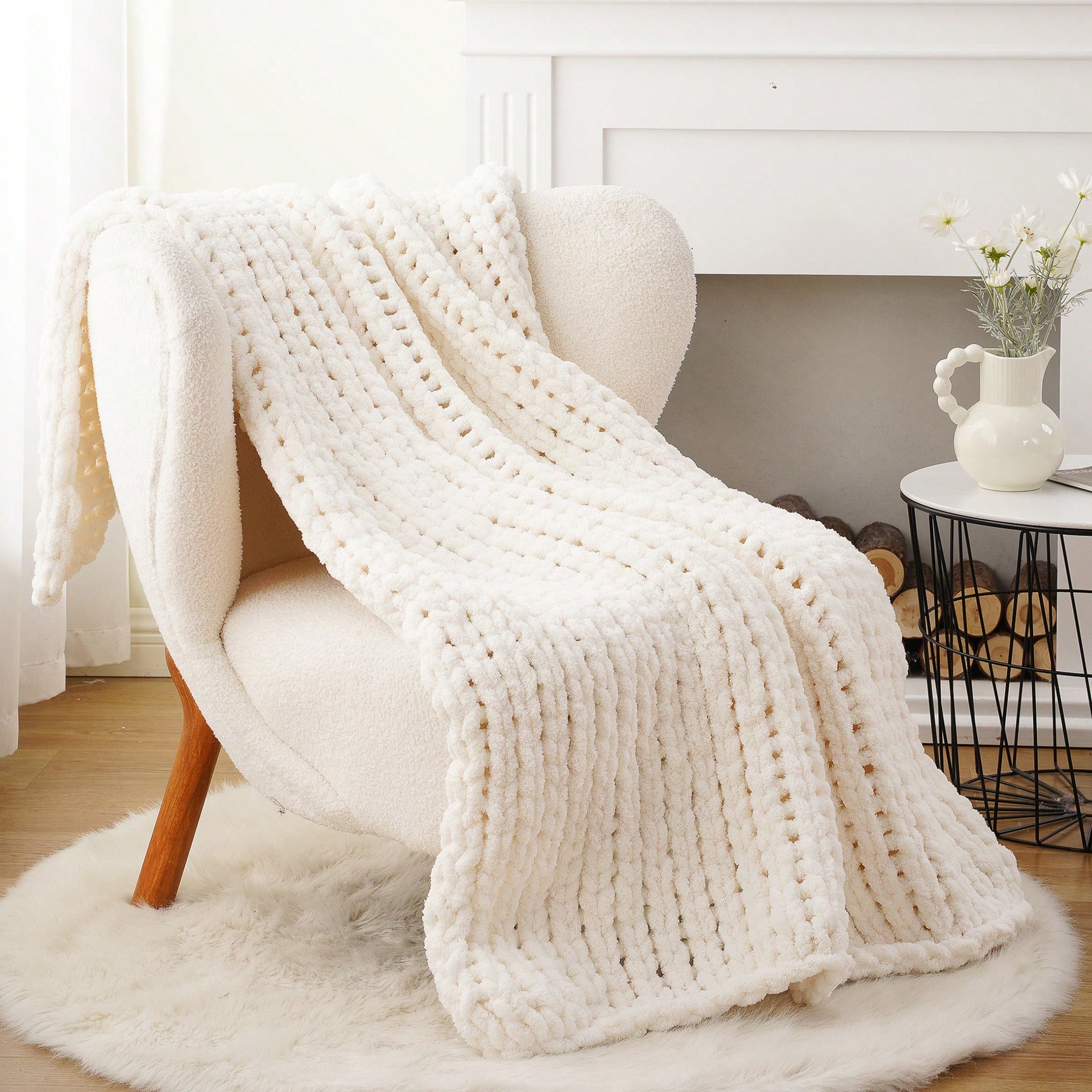 Cream Chunky Knit Throw Blanke - Throw Blanket Chunky Knit ulasan dan harga