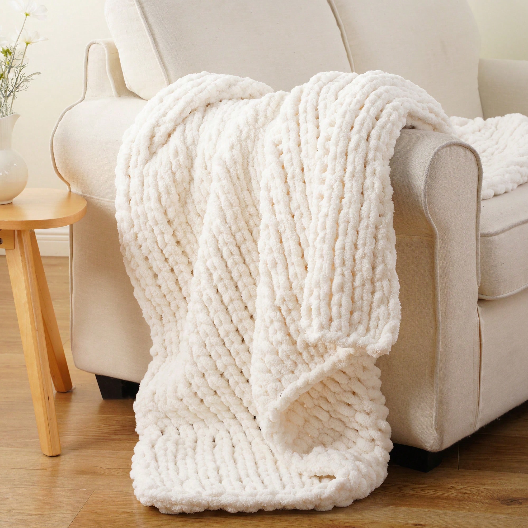 Cream Chunky Knit Throw Blanke - Throw Blanket Chunky Knit ulasan dan harga