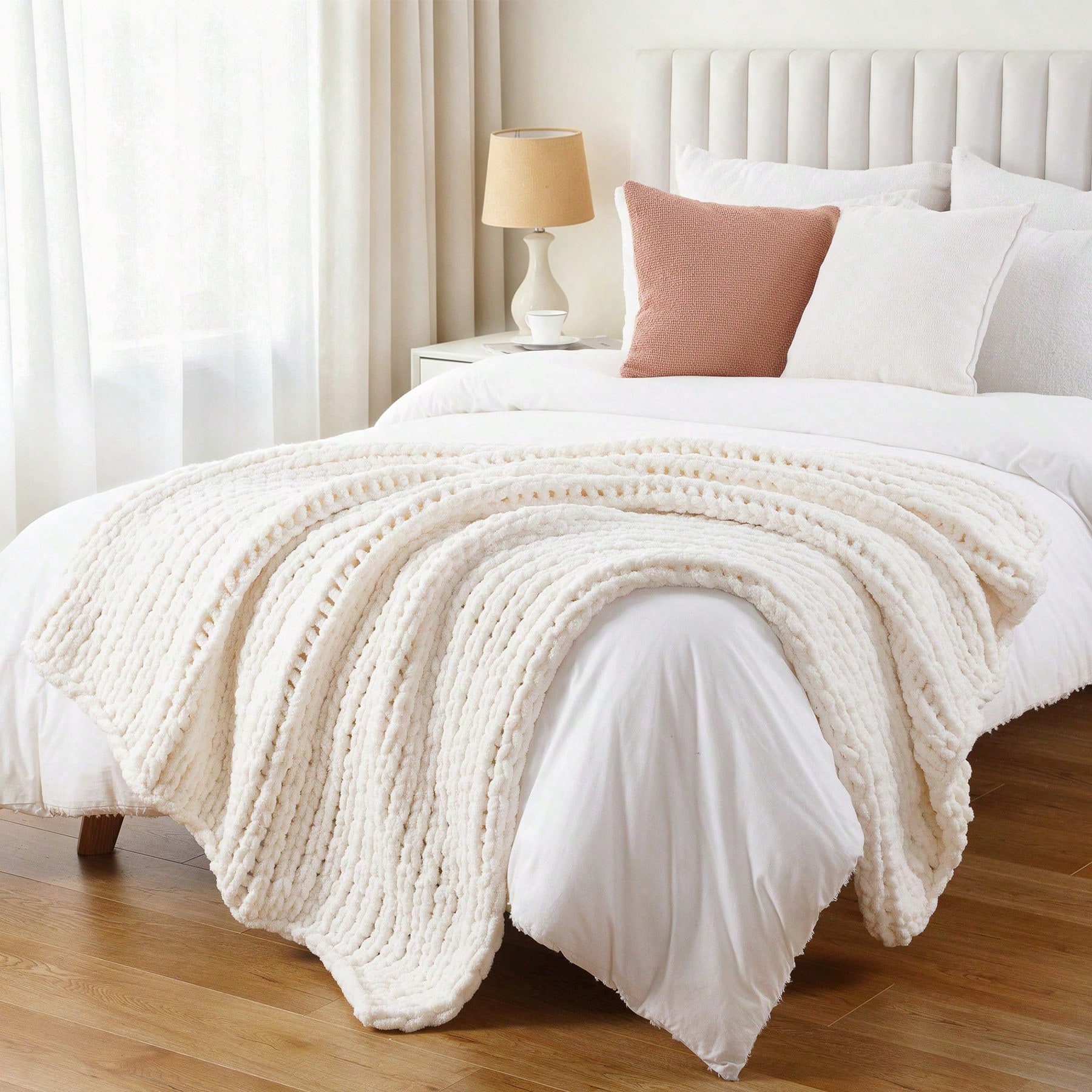 Cream Chunky Knit Throw Blanke - Throw Blanket Chunky Knit ulasan dan harga