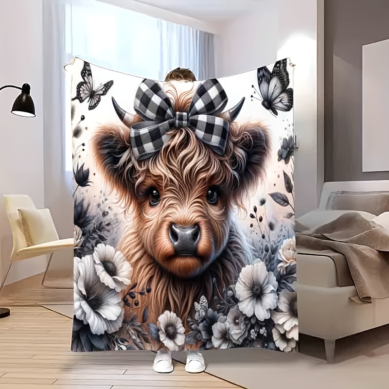 Highland Cow Plaid Blanket - C - Highland Home Textiles ulasan dan harga