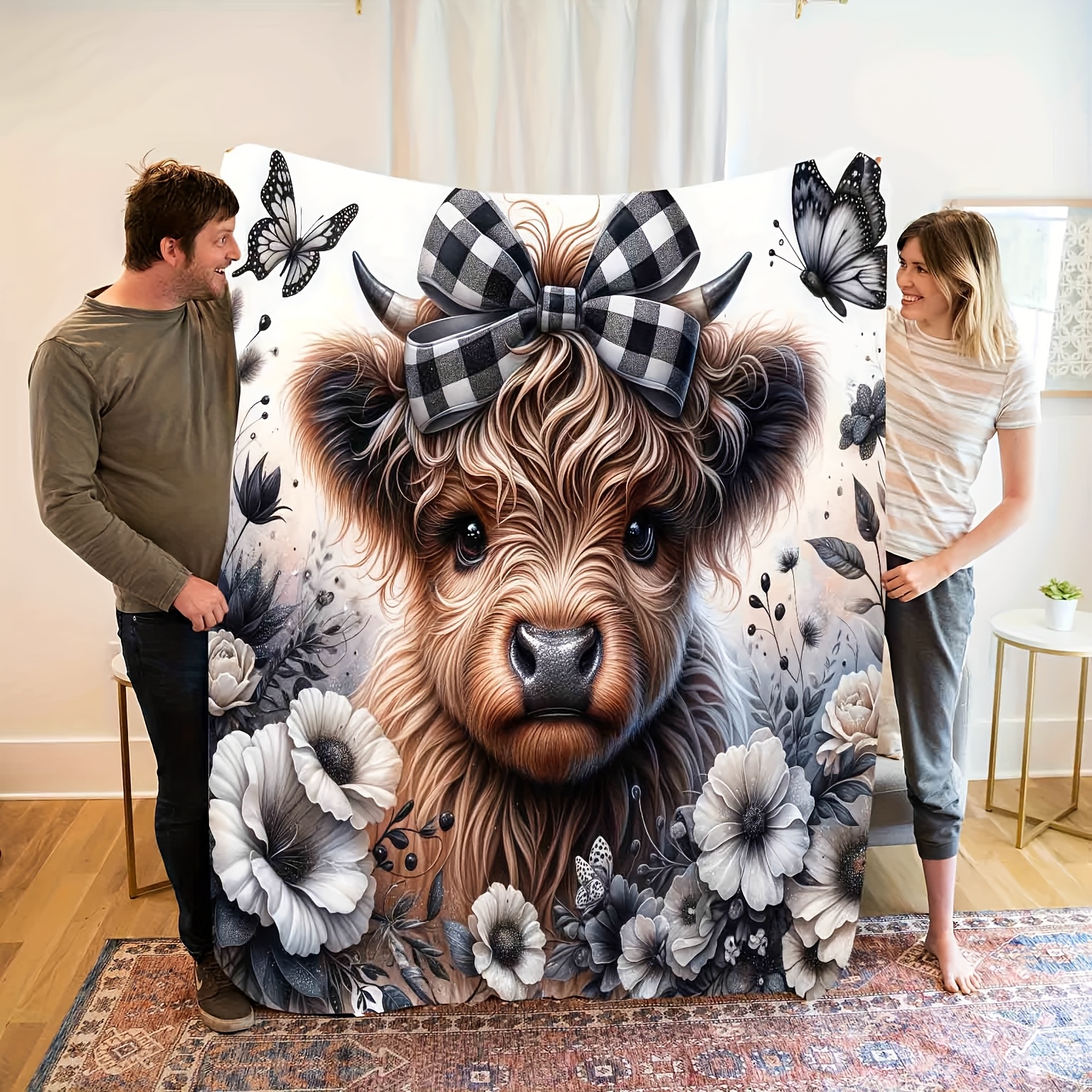 Highland Cow Plaid Blanket - C - Highland Home Textiles ulasan dan harga