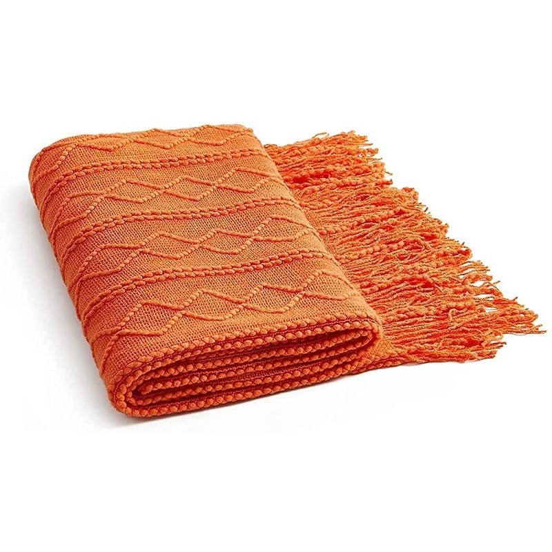 Orange Knitted Throw Blankets  - Throw Blanket Chunky Knit ulasan dan harga
