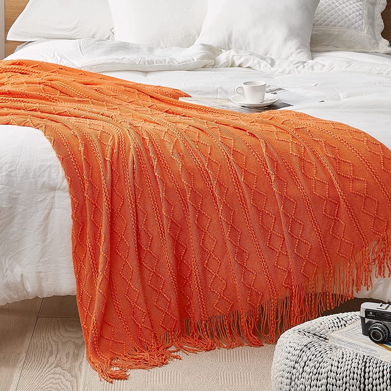 Orange Knitted Throw Blankets  - Throw Blanket Chunky Knit ulasan dan harga