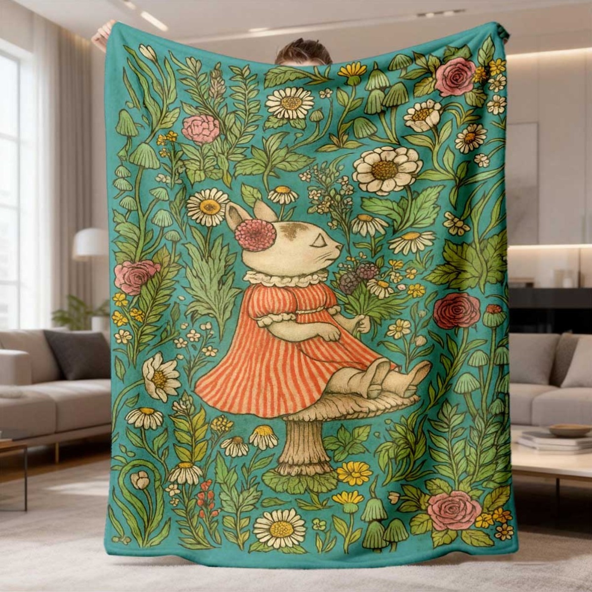 Whimsical Floral Rabbit Throw  - Throw Blanket Chunky Knit ulasan dan harga