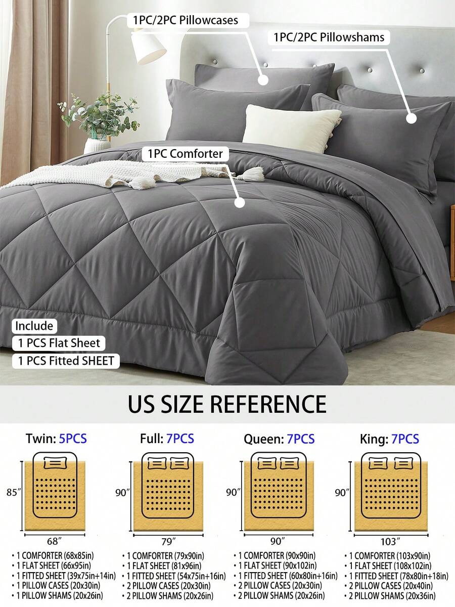 5/7 Piece Solid Color Bed Comf - Quilt Cotton Summer ulasan dan harga